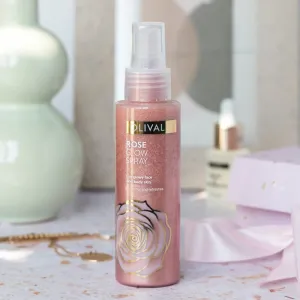 Olival Rose Glow rozjasňujúci sprej na tvár a telo s trblietkami 100 ml