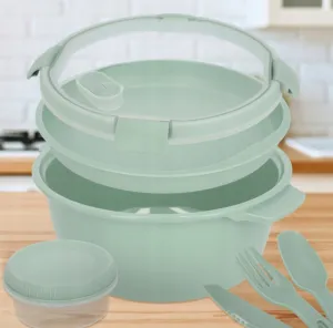 CURVER Dóza SMART TO GO ECO 1,6l guľatá s príborom, mištičkou a táckou | zelená