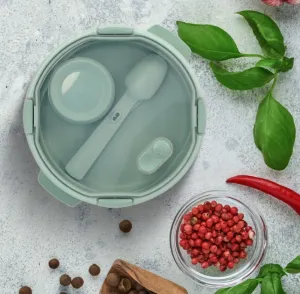 CURVER Dóza SMART TO GO ECO 1,6l guľatá s príborom, mištičkou a táckou | zelená