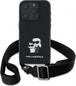 Karl Lagerfeld Saffiano Kryt s Popruhom pre iPhone 16 Pro, Čierny