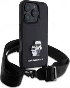 Karl Lagerfeld Saffiano Kryt s Popruhom pre iPhone 16 Pro, Čierny