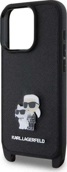 Karl Lagerfeld Saffiano Kryt s Popruhom pre iPhone 16 Pro, Čierny