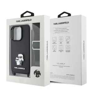 Karl Lagerfeld Saffiano Kryt s Popruhom pre iPhone 16 Pro, Čierny