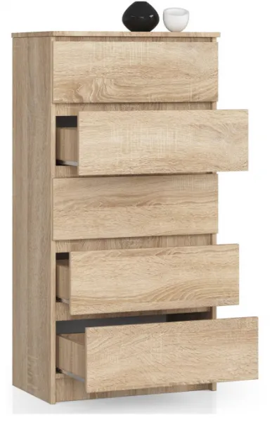 Ak furniture Komoda Kuba s 5 zásuvkami 60 cm dub sonoma