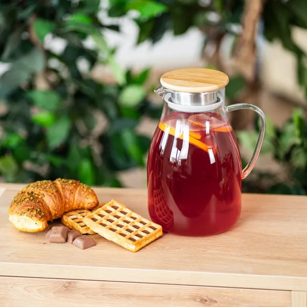 4Home Sklenený džbán s viečkom Bamboo Hot&Cool, 1,7 l