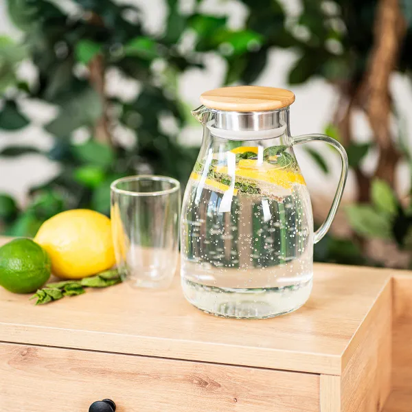 4Home Sklenený džbán s viečkom Bamboo Hot&Cool, 1,7 l