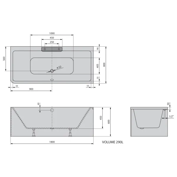 POLYSAN - CASCATA R MONOLITH obdĺžniková vaňa 180x80x60cm, kaskáda nerez 73836MR.100