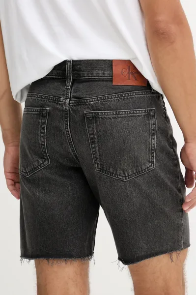 Rifľové krátke nohavice Calvin Klein Jeans čierna farba, LV04RB791G