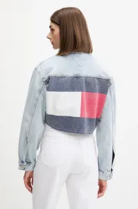 Rifľová bunda Tommy Jeans modrá farba, prechodná, oversize, DW0DW21063