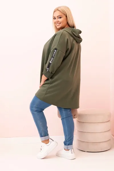 Legínovo Dámska mikina Plus Size s viskózou na zips s kapucňou béžová Farba: Khaki, Veľkosť: UNI