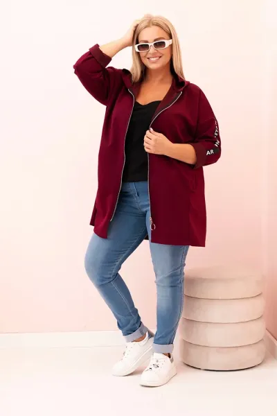 Legínovo Dámska mikina Plus Size s viskózou na zips s kapucňou béžová Farba: Slivková, Veľkosť: UNI