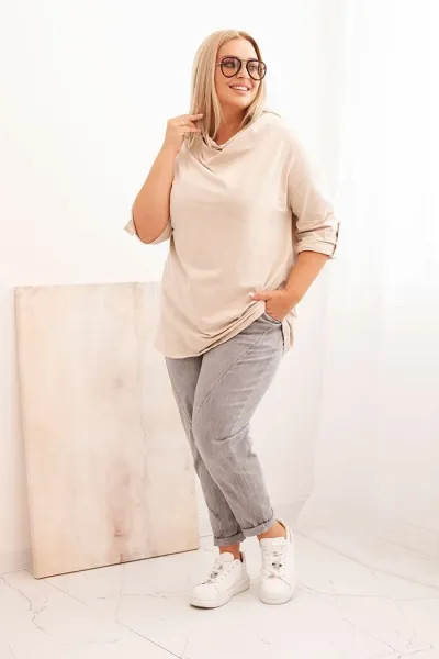 Legínovo Dámska blúzka Plus Size z bavlnou voľného strihu s vodným výstrihom béžová Farba: Béžová, Veľkosť: UNI