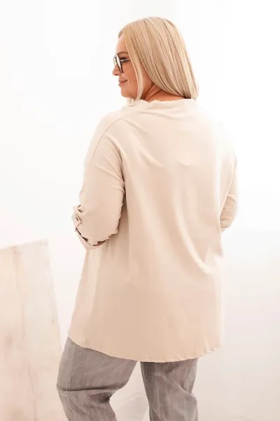 Legínovo Dámska blúzka Plus Size z bavlnou voľného strihu s vodným výstrihom béžová Farba: Béžová, Veľkosť: UNI