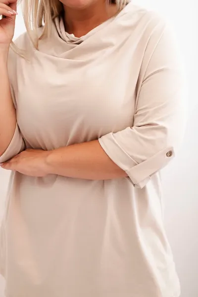 Legínovo Dámska blúzka Plus Size z bavlnou voľného strihu s vodným výstrihom béžová Farba: Béžová, Veľkosť: UNI