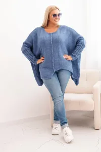 Legínovo Dámsky sveter Plus Size z akrylu s voľným strihom a 3/4 rukávom tmavoružový Farba: Džínsová, Veľkosť: UNI