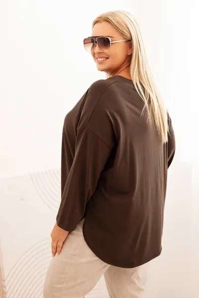 Kesi Włoski Dámska blúzka Plus Size s bavlnou, s vreckom a s podhodeným rukávom hnedá