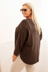 Kesi Włoski Dámska blúzka Plus Size s bavlnou, s vreckom a s podhodeným rukávom hnedá