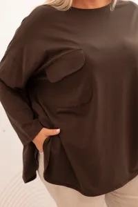 Kesi Włoski Dámska blúzka Plus Size s bavlnou, s vreckom a s podhodeným rukávom hnedá
