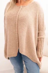 Kesi Włoski Dámsky sveter Plus Size z akrylom vo voľnom strihu a rukávom 3/4 camelový