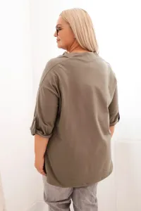 Legínovo Dámska blúzka Plus Size z bavlnou voľného strihu s vodným výstrihom béžová Farba: Khaki, Veľkosť: UNI