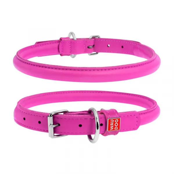 Wou Dog obojok kožený okrúhly ružový 6 mm/33 cm