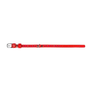 Plochý kožený obojok červenej farby s kryštálmi, Obvod krku: 19-25 cm, širka: 9 mm