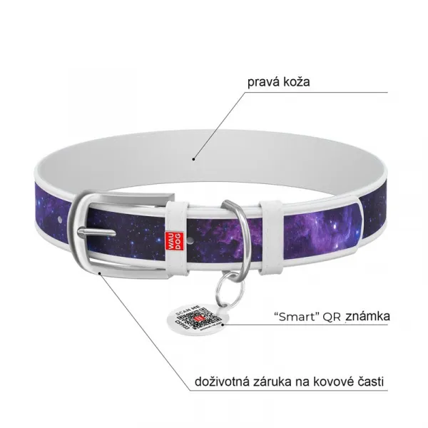Kožený obojok so vzorom NASA 21 biely, Obvod krku: 21-29 cm, širka: 12 mm