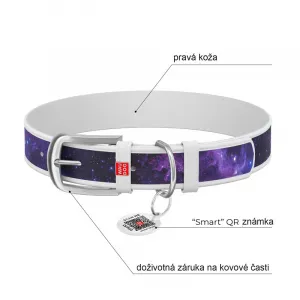 Kožený obojok so vzorom NASA 21 biely, Obvod krku: 21-29 cm, širka: 12 mm