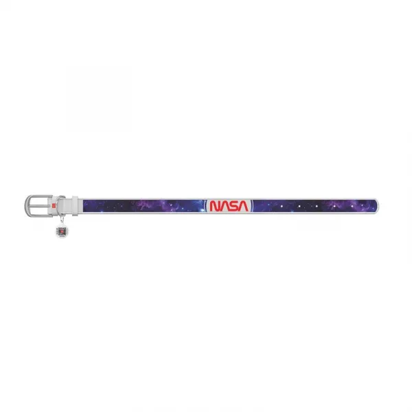 Kožený obojok so vzorom NASA 21 biely, Obvod krku: 21-29 cm, širka: 12 mm