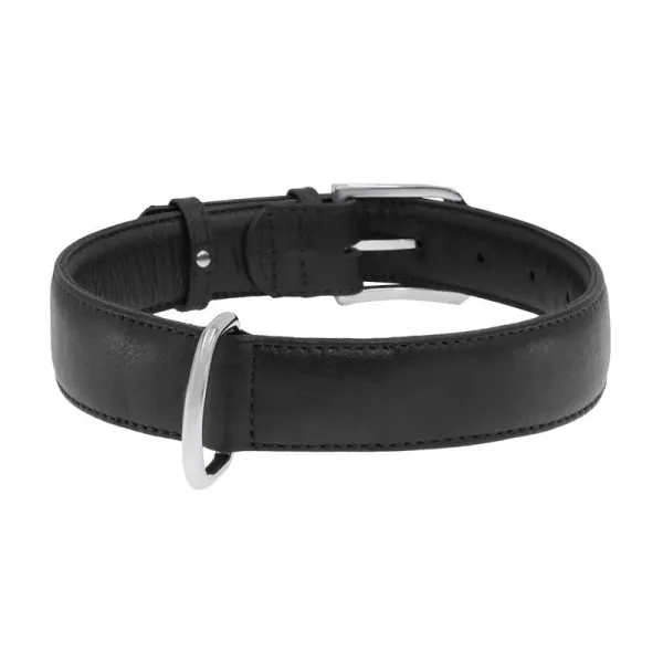 Plochý kožený obojok čiernej farby, Obvod krku: 18-21 cm, širka: 9 mm