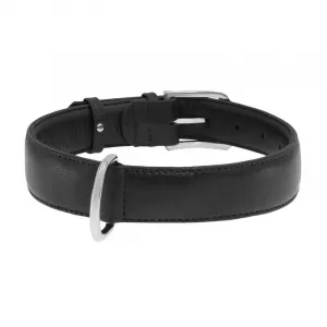 Plochý kožený obojok čiernej farby, Obvod krku: 18-21 cm, širka: 9 mm