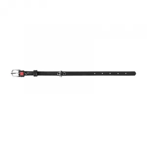 Plochý kožený obojok čiernej farby, Obvod krku: 18-21 cm, širka: 9 mm