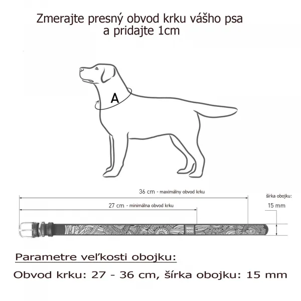 Kožený obojok so vzorom ETHNO čierny, Obvod krku: 21-29 cm, širka: 12 mm