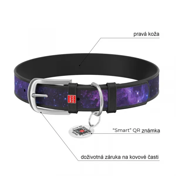 Kožený obojok so vzorom NASA 21 čierny, Obvod krku: 21-29 cm, širka: 12 mm