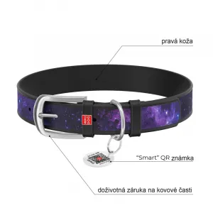 Kožený obojok so vzorom NASA 21 čierny, Obvod krku: 21-29 cm, širka: 12 mm