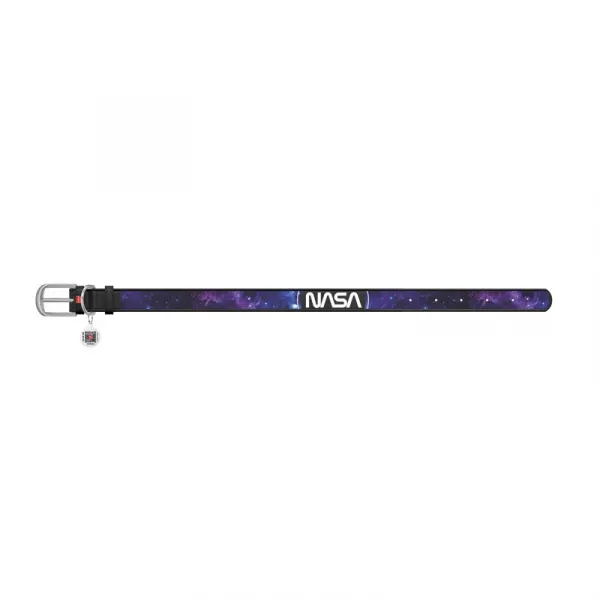 Kožený obojok so vzorom NASA 21 čierny, Obvod krku: 21-29 cm, širka: 12 mm