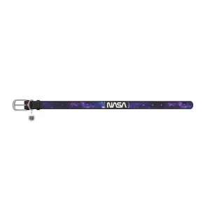 Kožený obojok so vzorom NASA 21 čierny, Obvod krku: 21-29 cm, širka: 12 mm