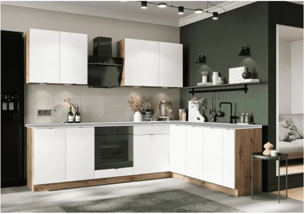 Artstolk Rohová kuchynská linka GIANNA C | dub artisan/biela 200-260 cm Prevedenie: s pracovnou doskou