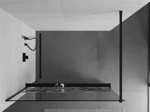 MEXEN/S - KIOTO Sprchová zástena WALK-IN s poličkou a držiakom uterákov 110 x 200, transparent/biely dekor 8 mm, čierna 800-110-121-70-85