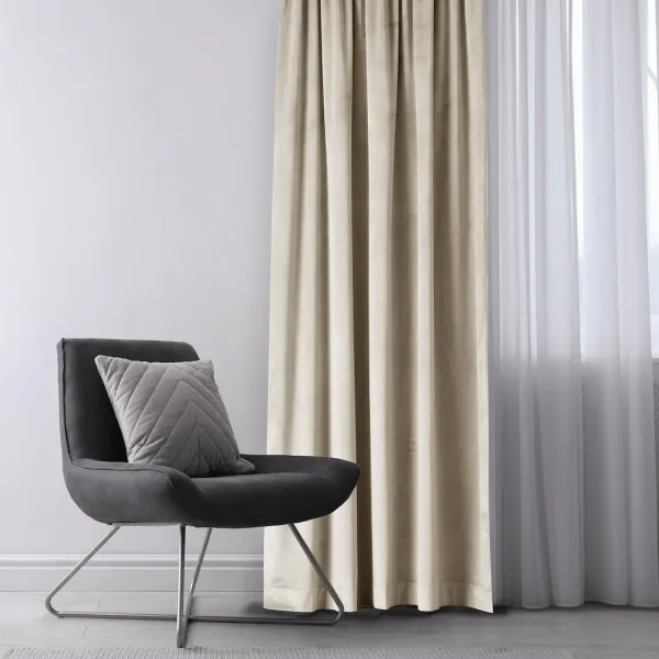 Záves AmeliaHome Velvet s multifunkčnou páskou svetlo béžový, veľkosť 140x270
