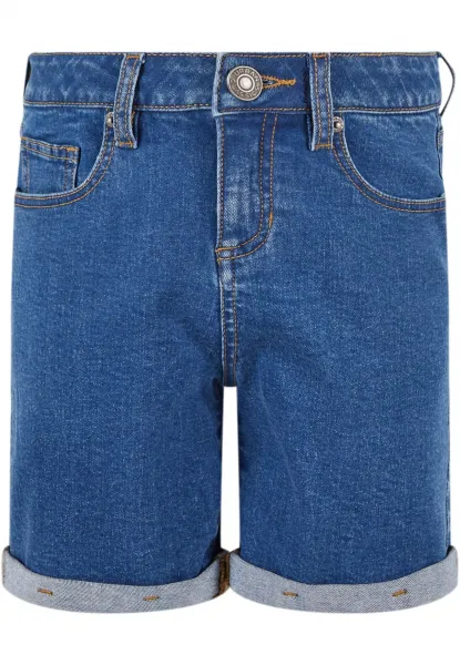 Girls' Organic Stretch Denim Shorts with 5 Pockets Blue