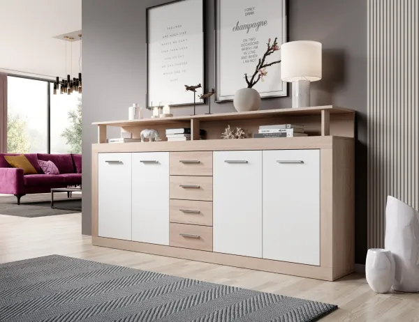 Vivaldi Komoda Luna 190 cm dub sonoma/bílá