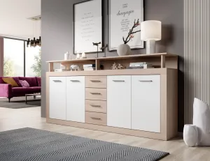 Vivaldi Komoda Luna 190 cm dub sonoma/bílá