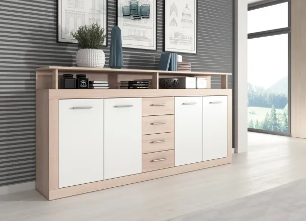 Vivaldi Komoda Luna 190 cm dub sonoma/bílá