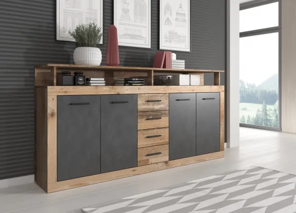 Vivaldi Komoda Luna 190 cm dub Matera světlý/šedá