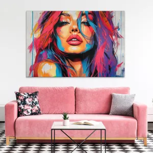 Pop art drevený obraz - Žena vo farbách
