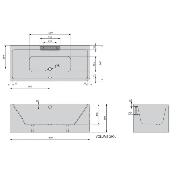 POLYSAN - CASCATA L MONOLITH obdĺžniková vaňa 180x80x60cm, kaskáda nerez 73836ML.100
