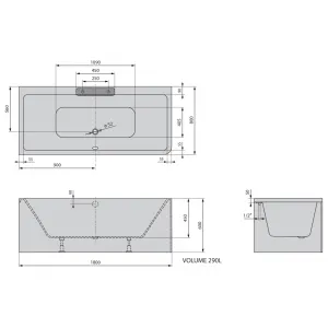 POLYSAN - CASCATA L MONOLITH obdĺžniková vaňa 180x80x60cm, kaskáda nerez 73836ML.100