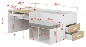 ArtBed Detská vyvýšená posteľ so stolíkom MEGAN | biela 80 x 180 cm