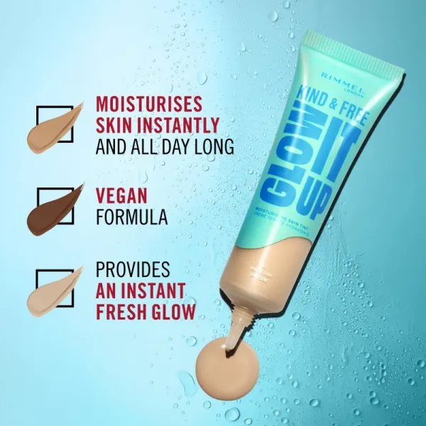 Rimmel Kind & Free Glow It Up ľahký hydratačný make-up odtieň 601 Soft Chocolate 30 ml